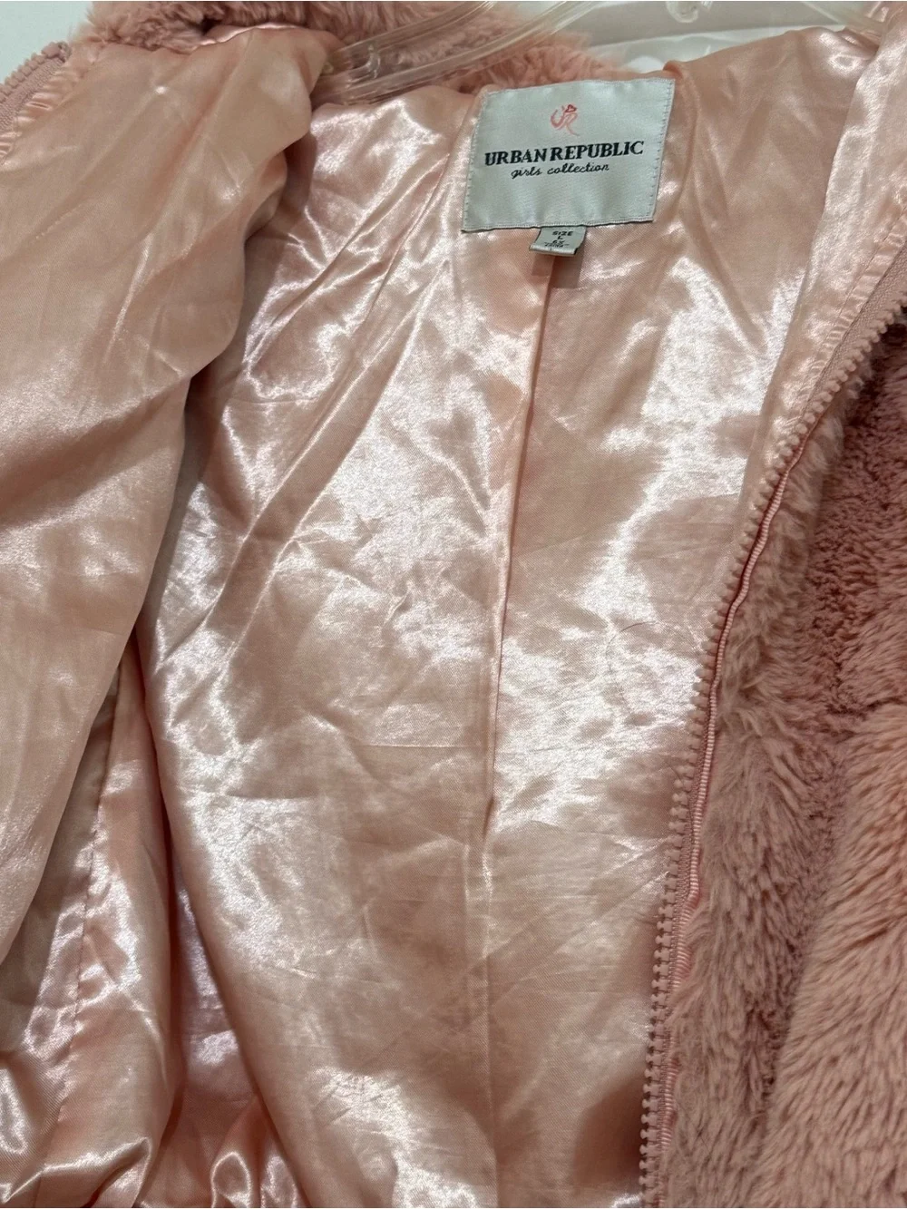 Urban Republic Pink Cream Faux Fur Hooded Varsity Jacket Coat - Kids Girls 6X